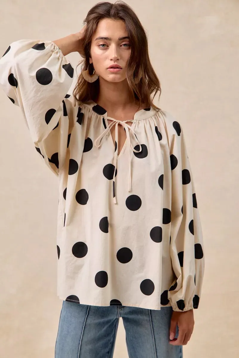 BiBi Polka Dot Exaggerated Balloon Sleeves Blouse sold by Charming Charlie product image thumbnail 2