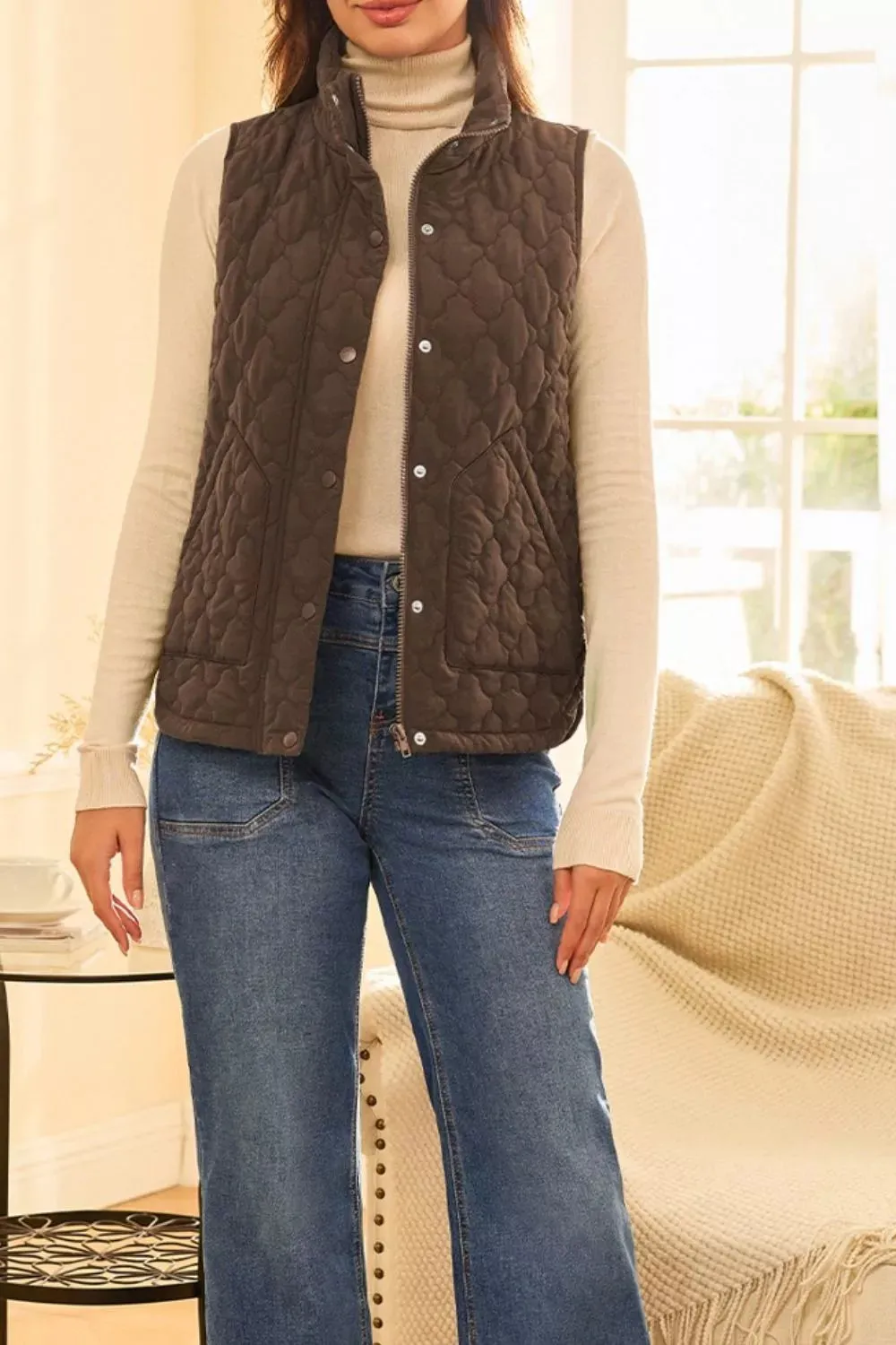 Quilted Snap Down Vest Coat sold by Charming Charlie product image thumbnail 5