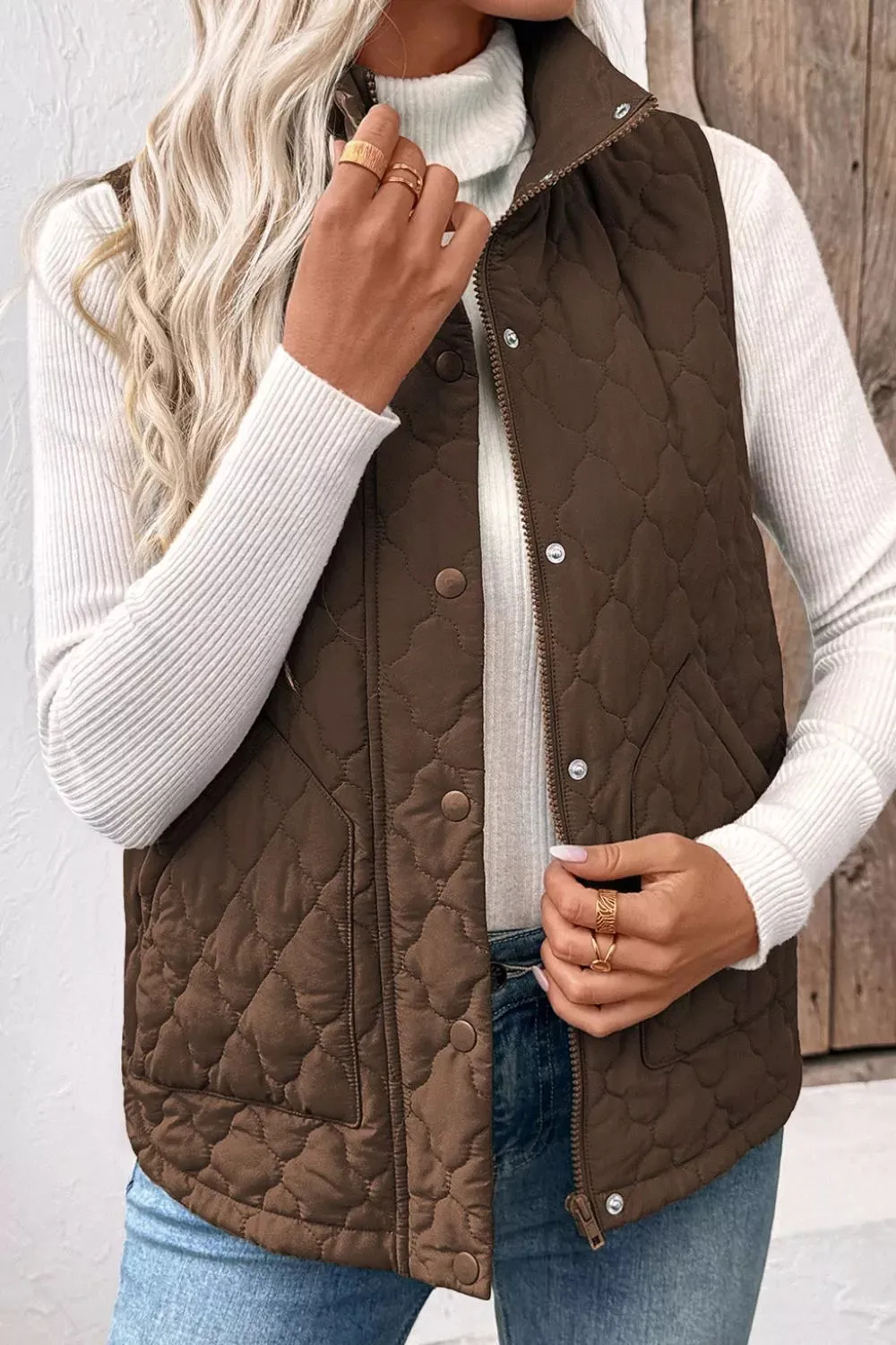 Quilted Snap Down Vest Coat sold by Charming Charlie product image thumbnail 4