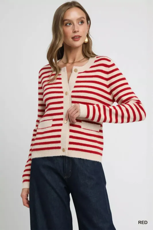 Umgee Striped Knit Button-Up Cardigan sold by Charming Charlie