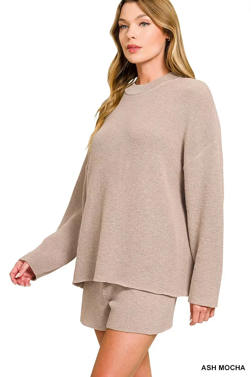 Zenana Round Neck Knit Top and Shorts Sweater Set sold by Charming Charlie