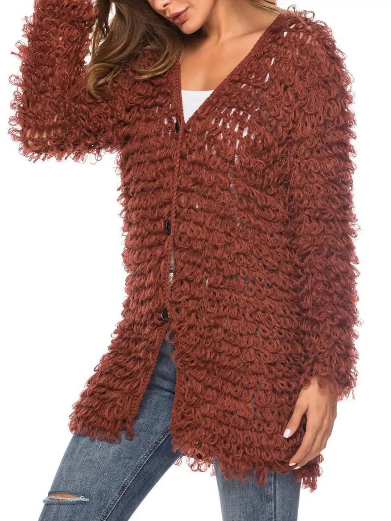 Textured Knit Button Up Cardigan sold by Charming Charlie product image thumbnail 4