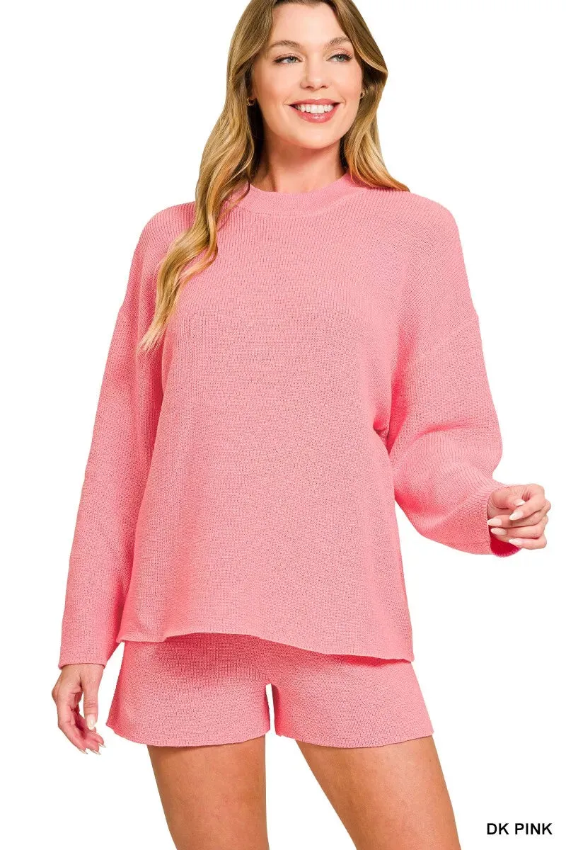 Zenana Round Neck Knit Top and Shorts Sweater Set sold by Charming Charlie
