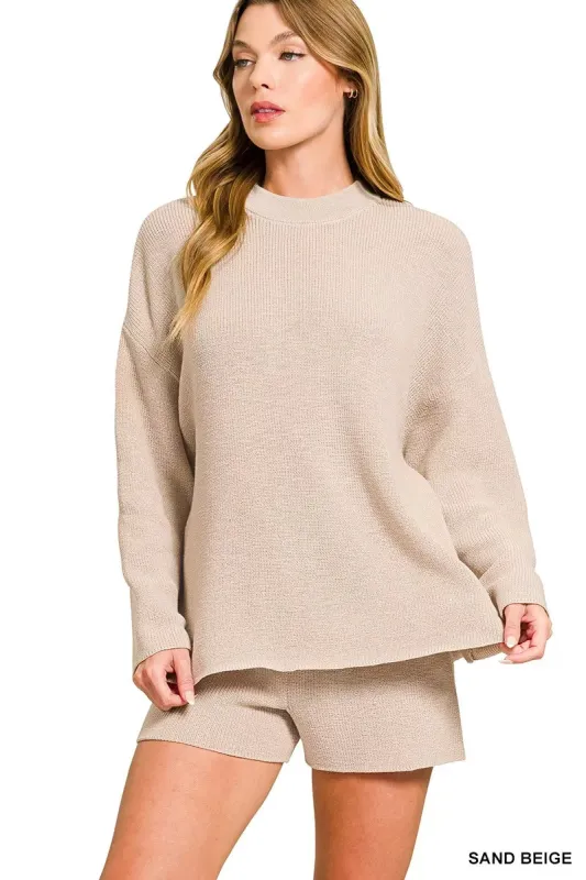 Zenana Round Neck Knit Top and Shorts Sweater Set sold by Charming Charlie