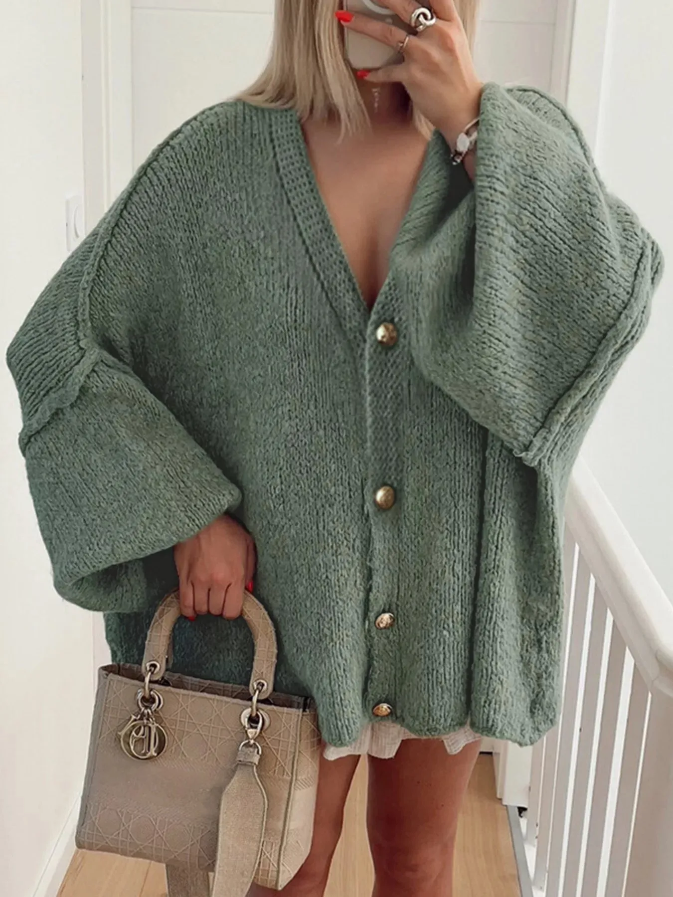 Oversized Knit Button Up Cardigan sold by Charming Charlie product image thumbnail 5