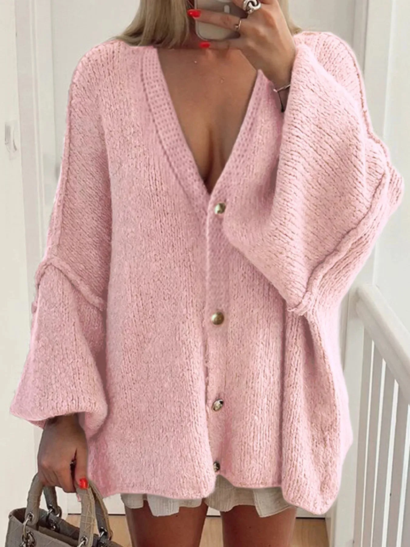 Oversized Knit Button Up Cardigan sold by Charming Charlie product image thumbnail 2
