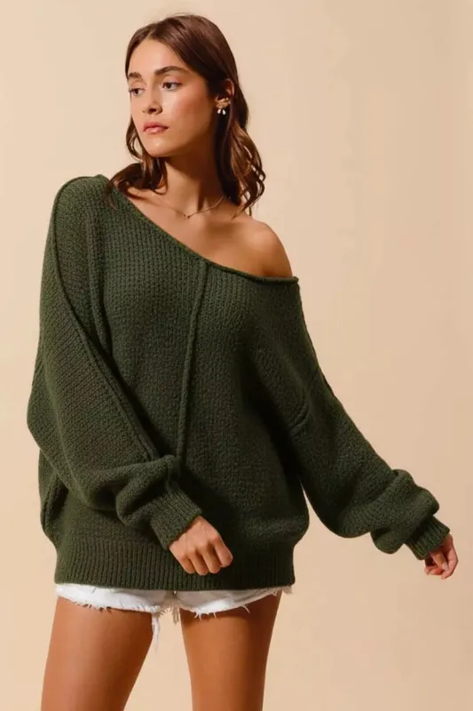 SO ME Loose Fit Exposed Seam Slouchy Boucle Sweater sold by Charming Charlie