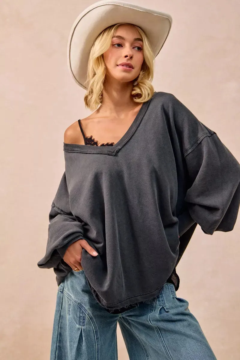BiBi Mineral Washed French Terry Oversized Sweatshirt sold by Charming Charlie product image thumbnail 4