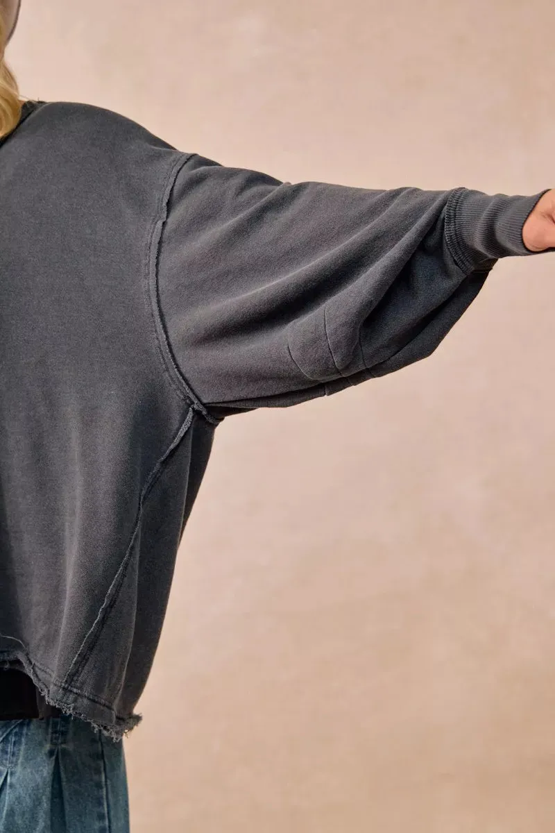 BiBi Mineral Washed French Terry Oversized Sweatshirt sold by Charming Charlie product image thumbnail 5