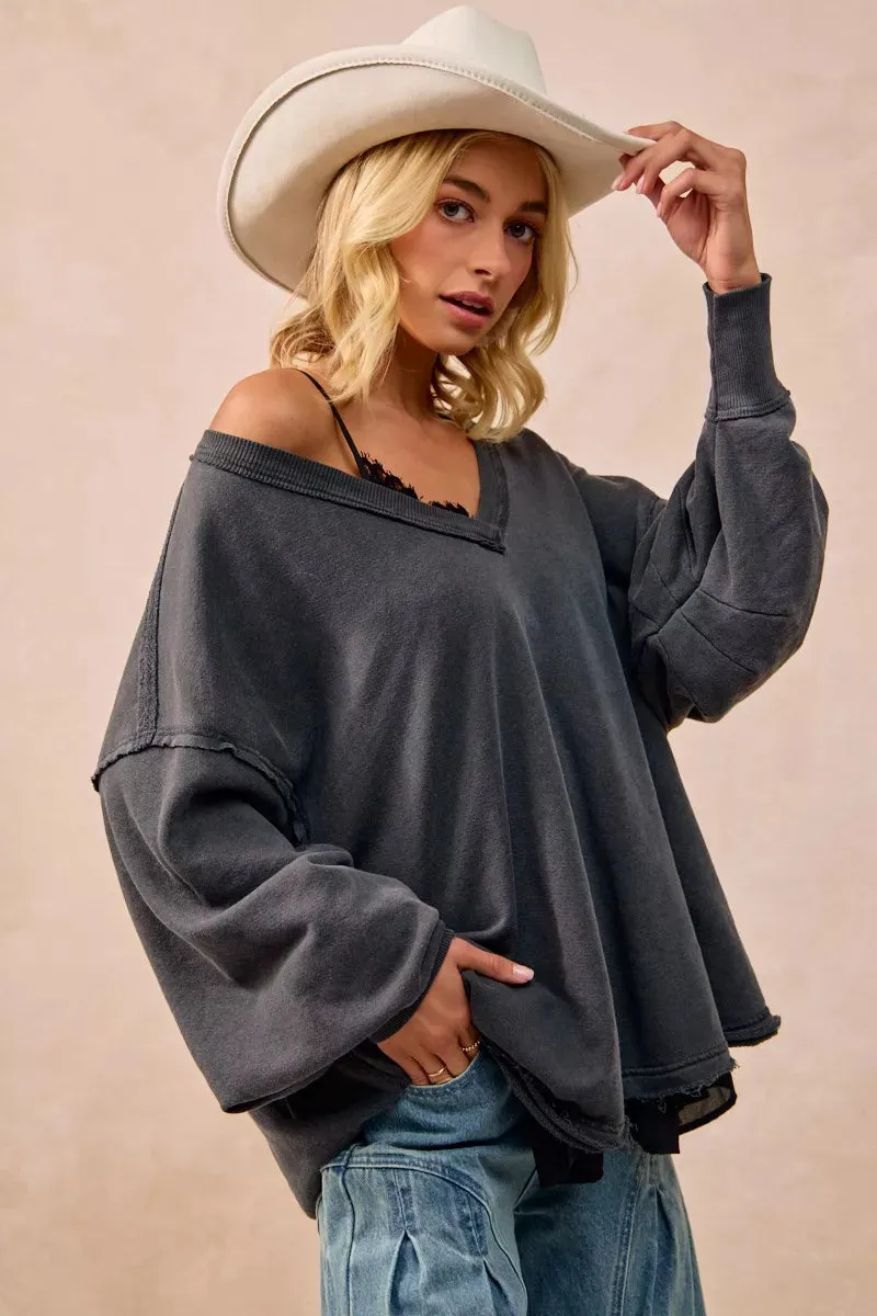 BiBi Mineral Washed French Terry Oversized Sweatshirt sold by Charming Charlie product image thumbnail 2