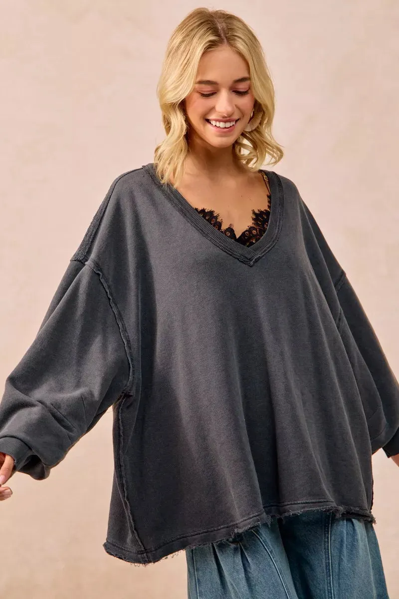 BiBi Mineral Washed French Terry Oversized Sweatshirt sold by Charming Charlie product image thumbnail 3