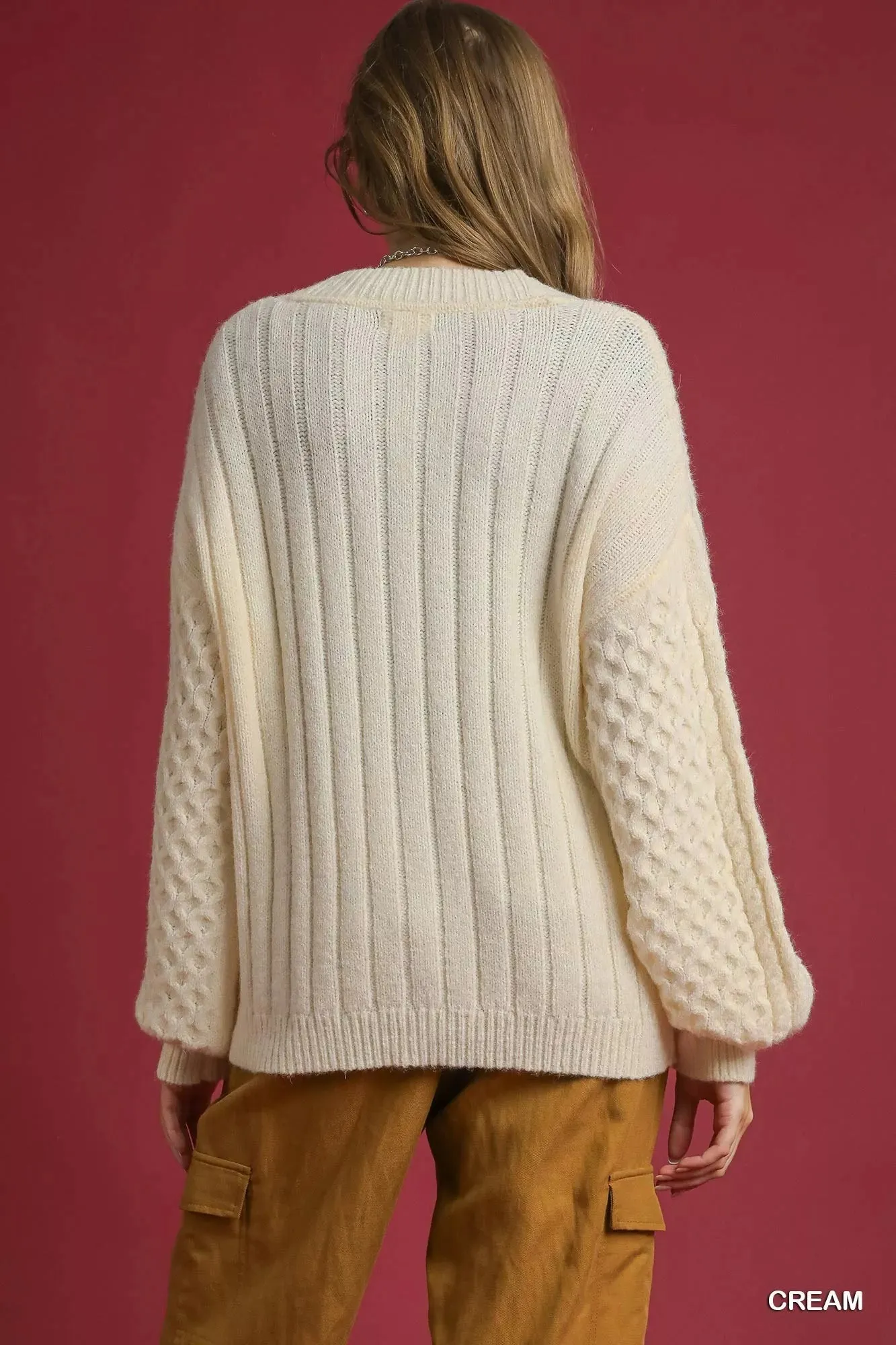 Umgee Cable Knit Pearl Button Cardigan sold by Charming Charlie product image thumbnail 4