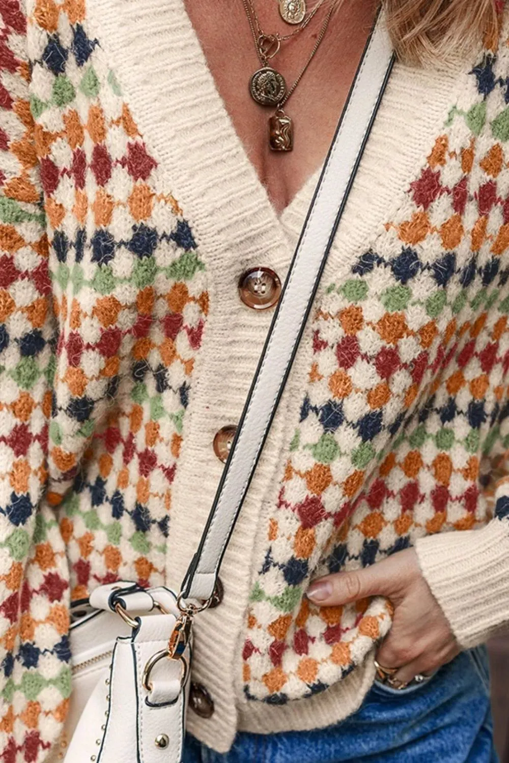 Multicolour Dotty Pattern Knit Button Front Cardigan sold by Charming Charlie product image thumbnail 3