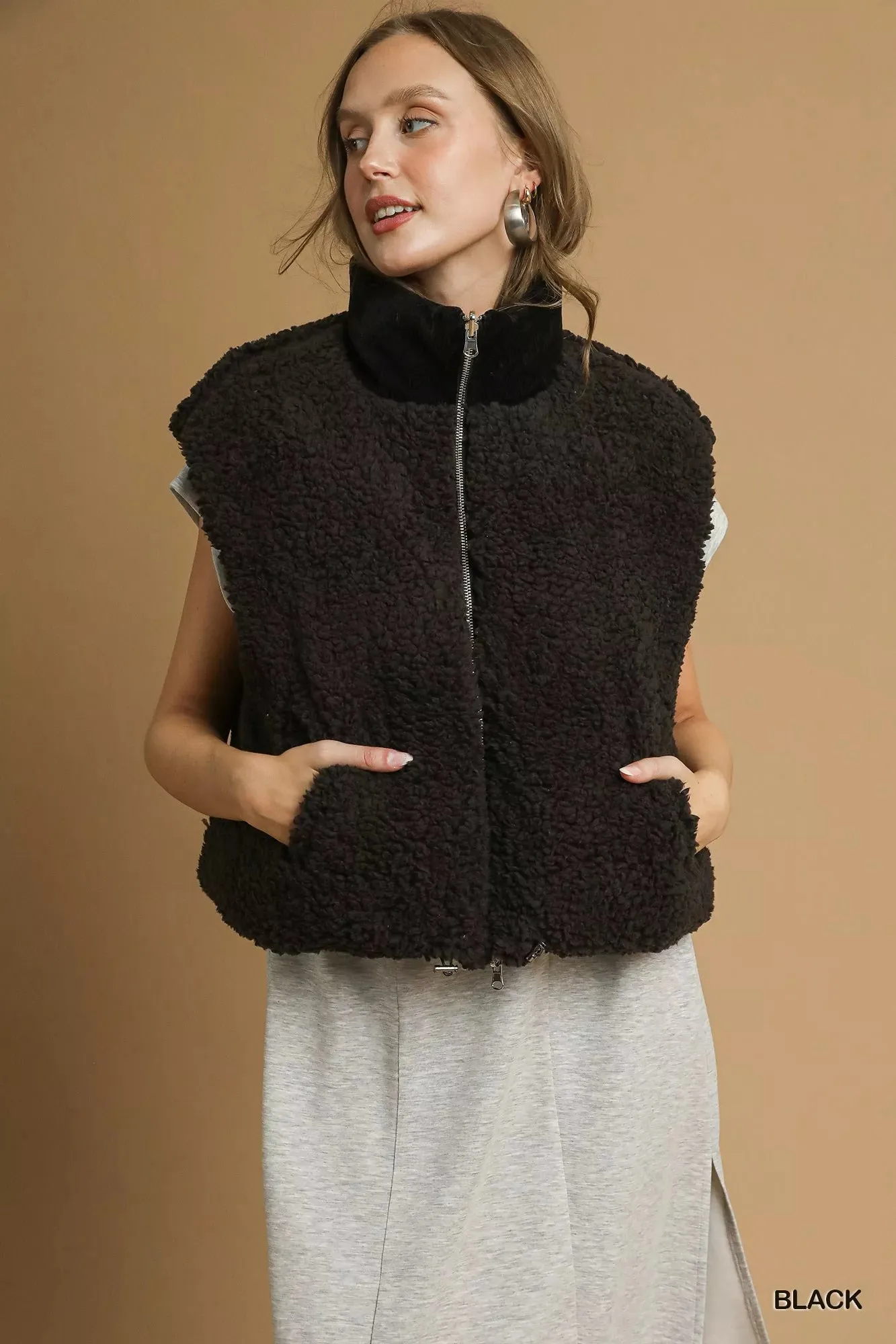 Umgee Sherpa-Lined Zip Vest with Drawstring Hem sold by Charming Charlie product image thumbnail 2