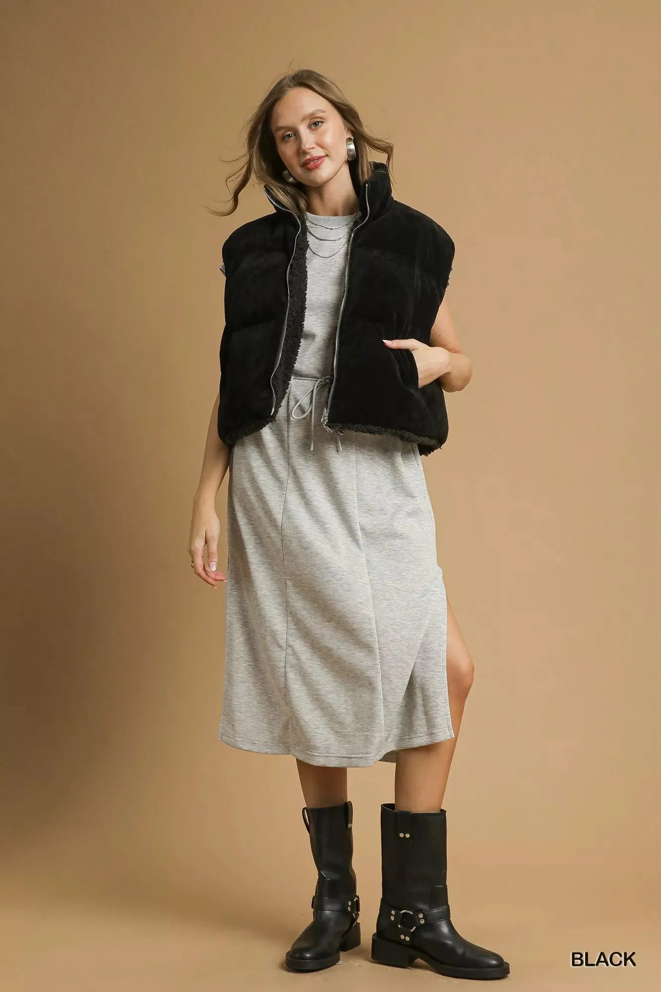 Umgee Sherpa-Lined Zip Vest with Drawstring Hem sold by Charming Charlie product image thumbnail 3