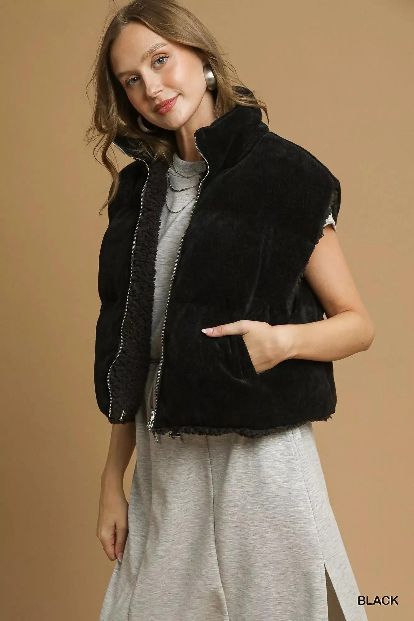 Umgee Sherpa-Lined Zip Vest with Drawstring Hem sold by Charming Charlie product image thumbnail 4