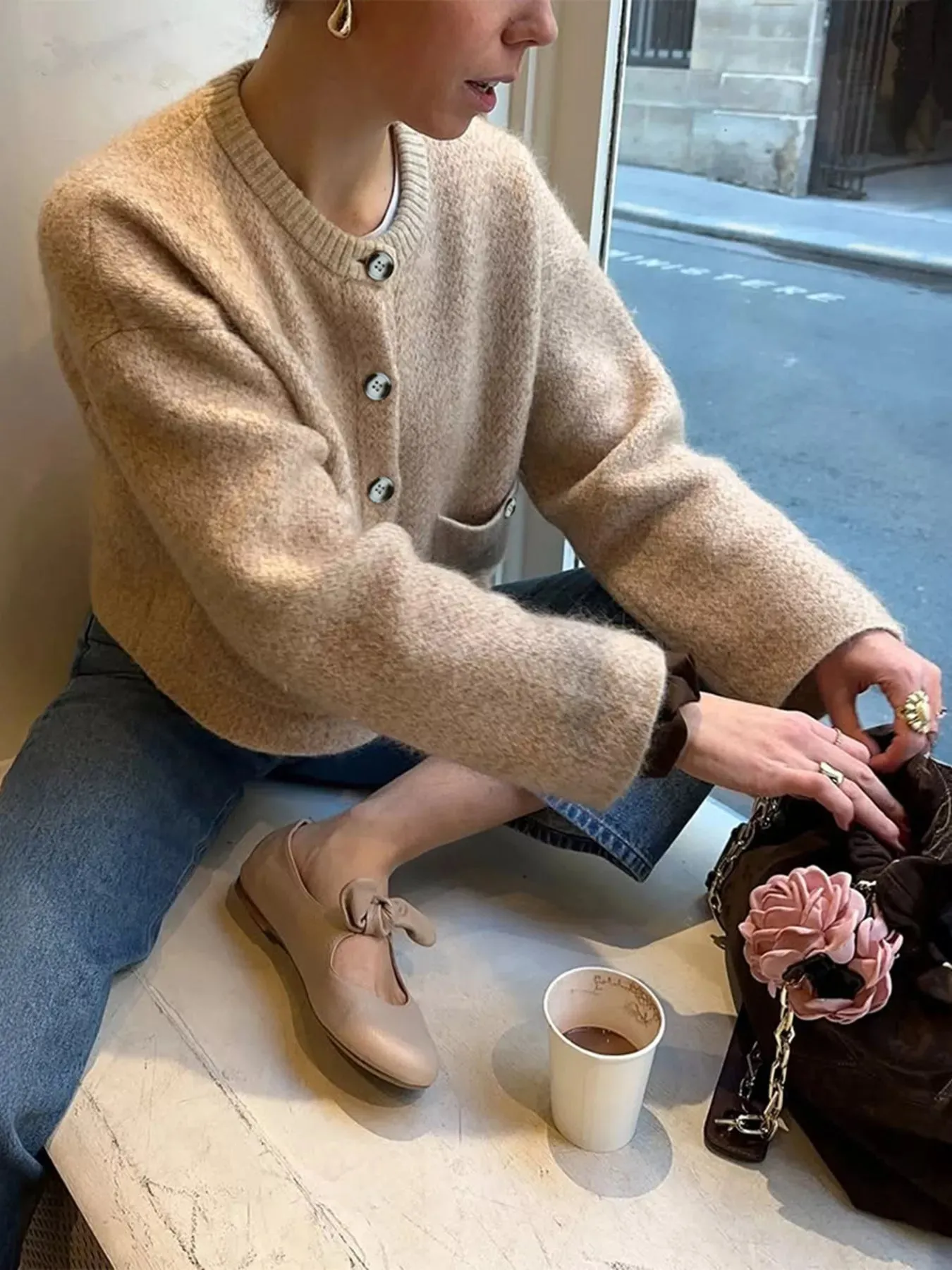 Textured Knit Button-Down Cardigan sold by Charming Charlie product image thumbnail 3