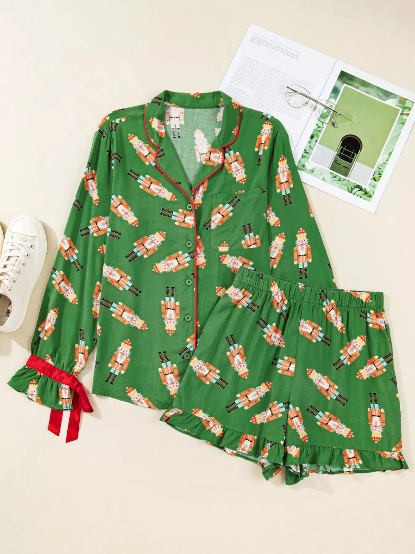 Christmas Nutcracker Button Up Top and Shorts Lounge Set sold by Charming Charlie product image thumbnail 3