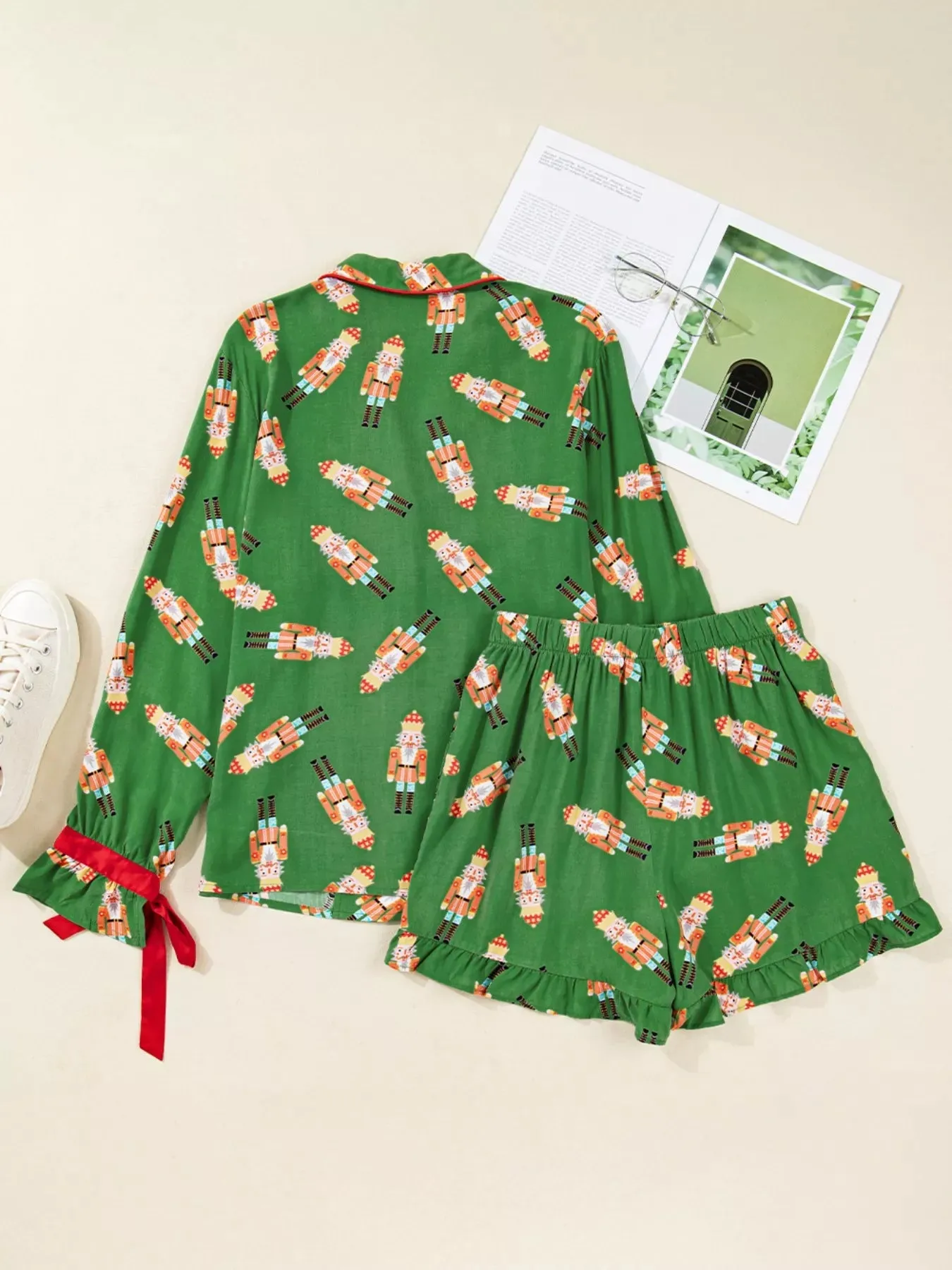 Christmas Nutcracker Button Up Top and Shorts Lounge Set sold by Charming Charlie product image thumbnail 4