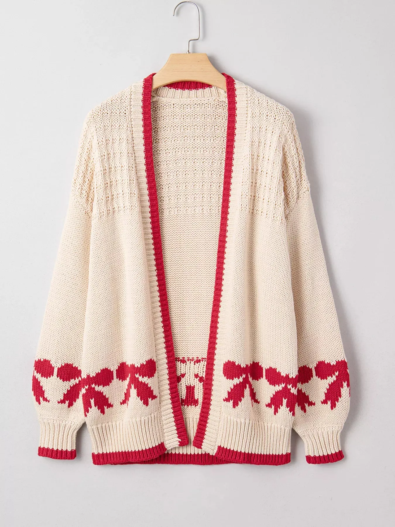 Bow Pattern Textured Open Front Baggy Cardigan sold by Charming Charlie product image thumbnail 3