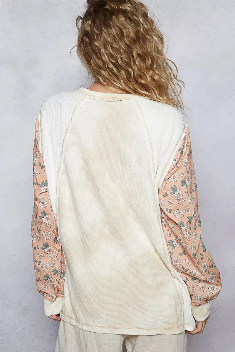 POL Exposed Seam Star Patch Thermal Top with Floral Sleeves sold by Charming Charlie product image thumbnail 4