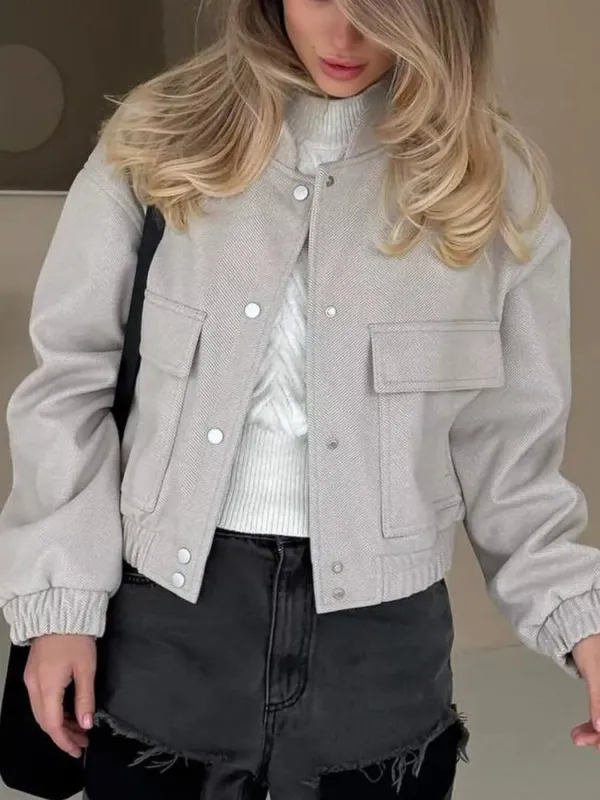 Casual Cropped Snap-Down Jacket sold by Charming Charlie