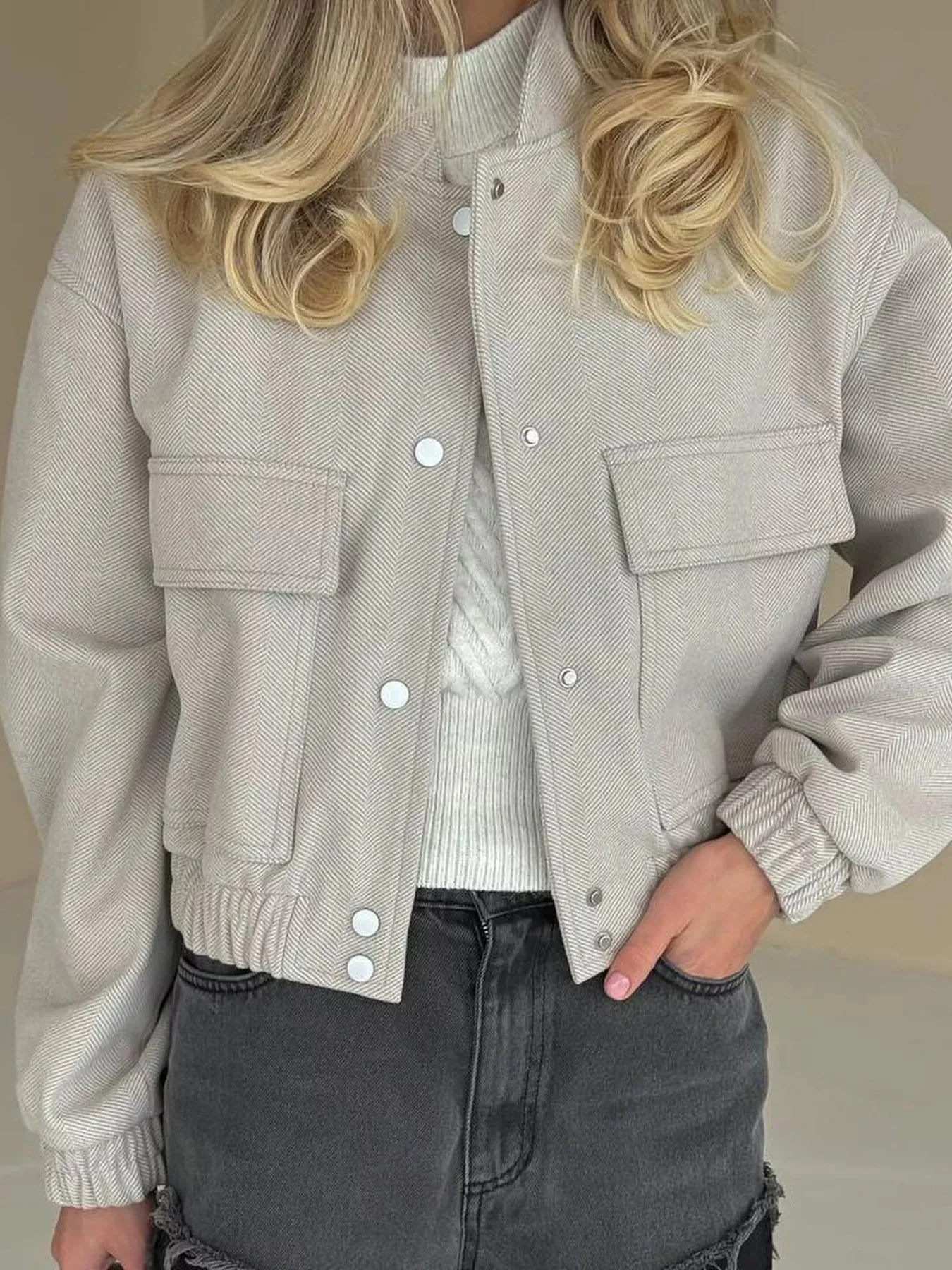 Casual Cropped Snap-Down Jacket sold by Charming Charlie product image thumbnail 2