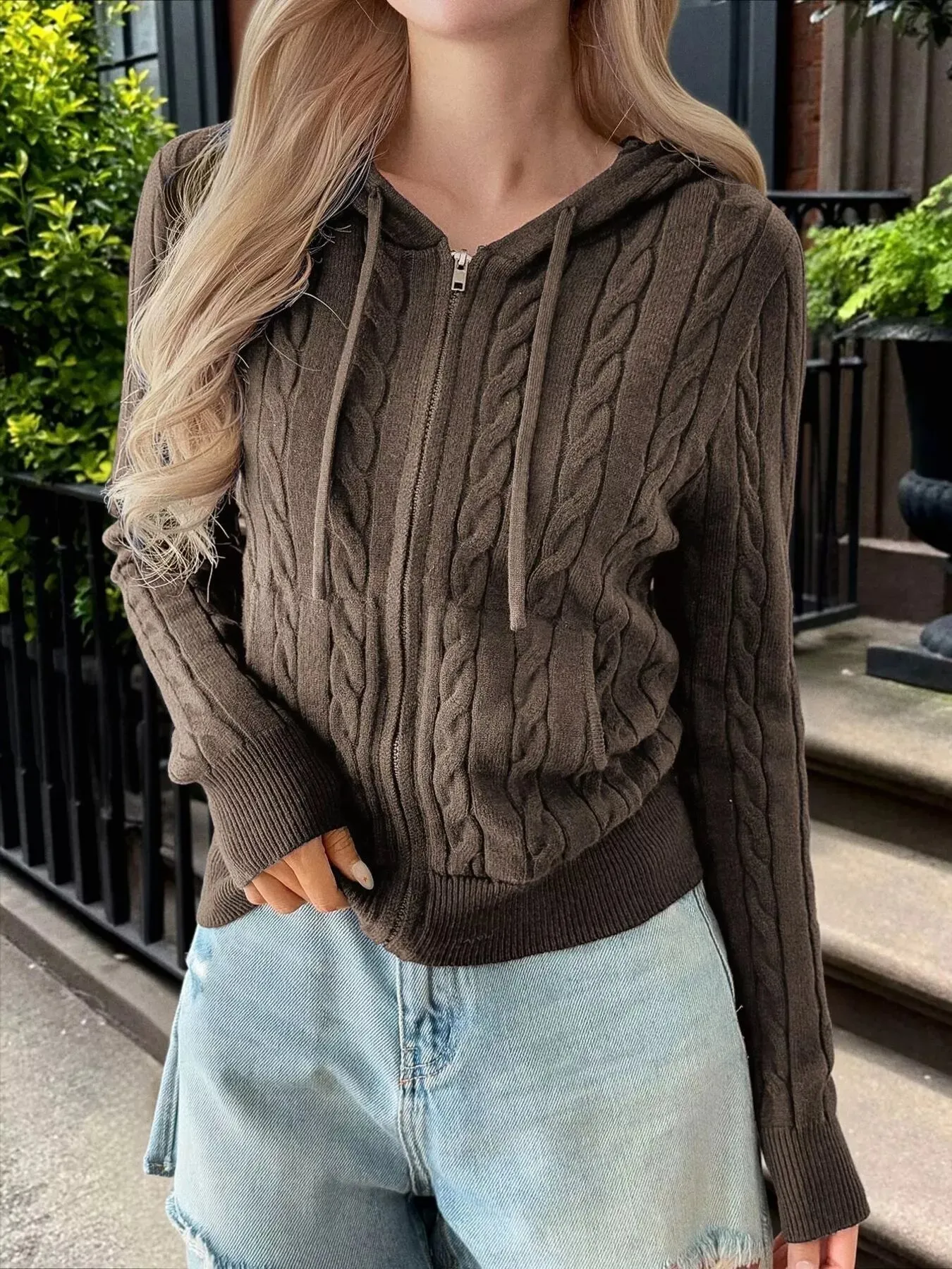 Cozy Cable-Knit Zip-Up Cardigan sold by Charming Charlie