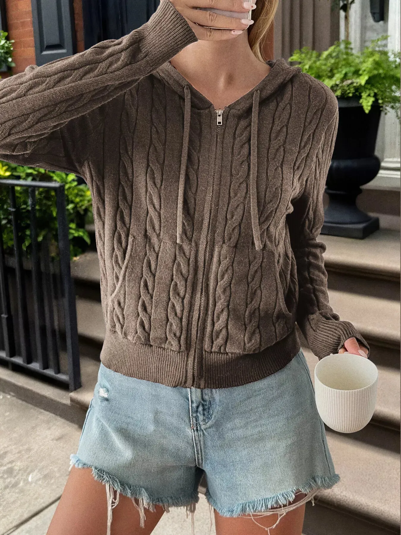 Cozy Cable-Knit Zip-Up Cardigan sold by Charming Charlie product image thumbnail 2