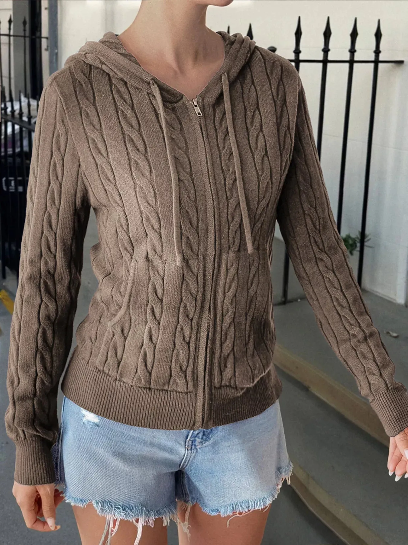 Cozy Cable-Knit Zip-Up Cardigan sold by Charming Charlie product image thumbnail 3