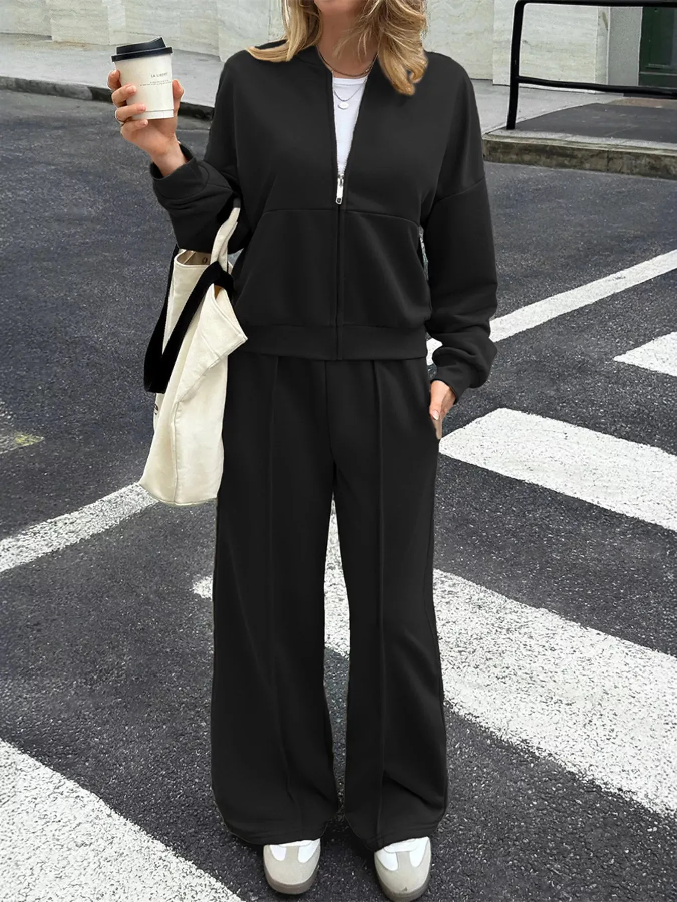 Zip Up Drop Shoulder Top and Pants Set sold by Charming Charlie product image thumbnail 4