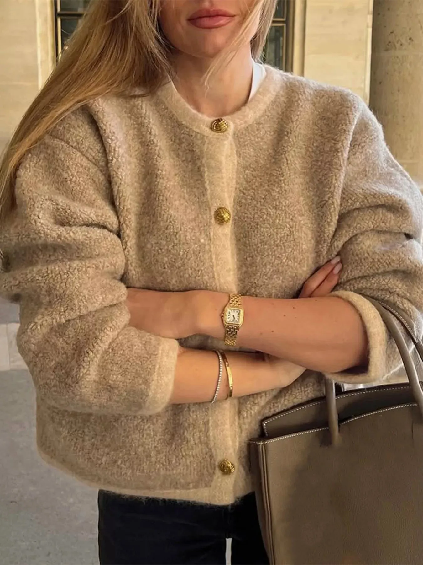 Textured Knit Cardigan with Gold Buttons sold by Charming Charlie