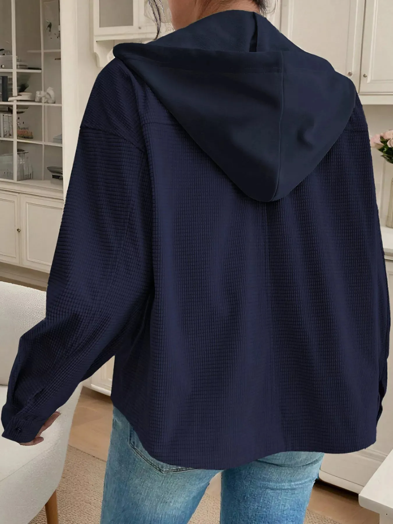 Hooded Waffle Knit Zip-Up Jacket sold by Charming Charlie product image thumbnail 3