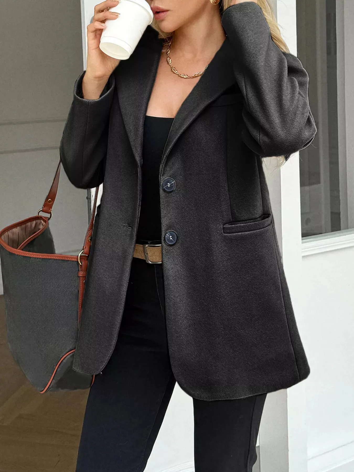 Lapel Collar Button Up Blazer sold by Charming Charlie product image thumbnail 4