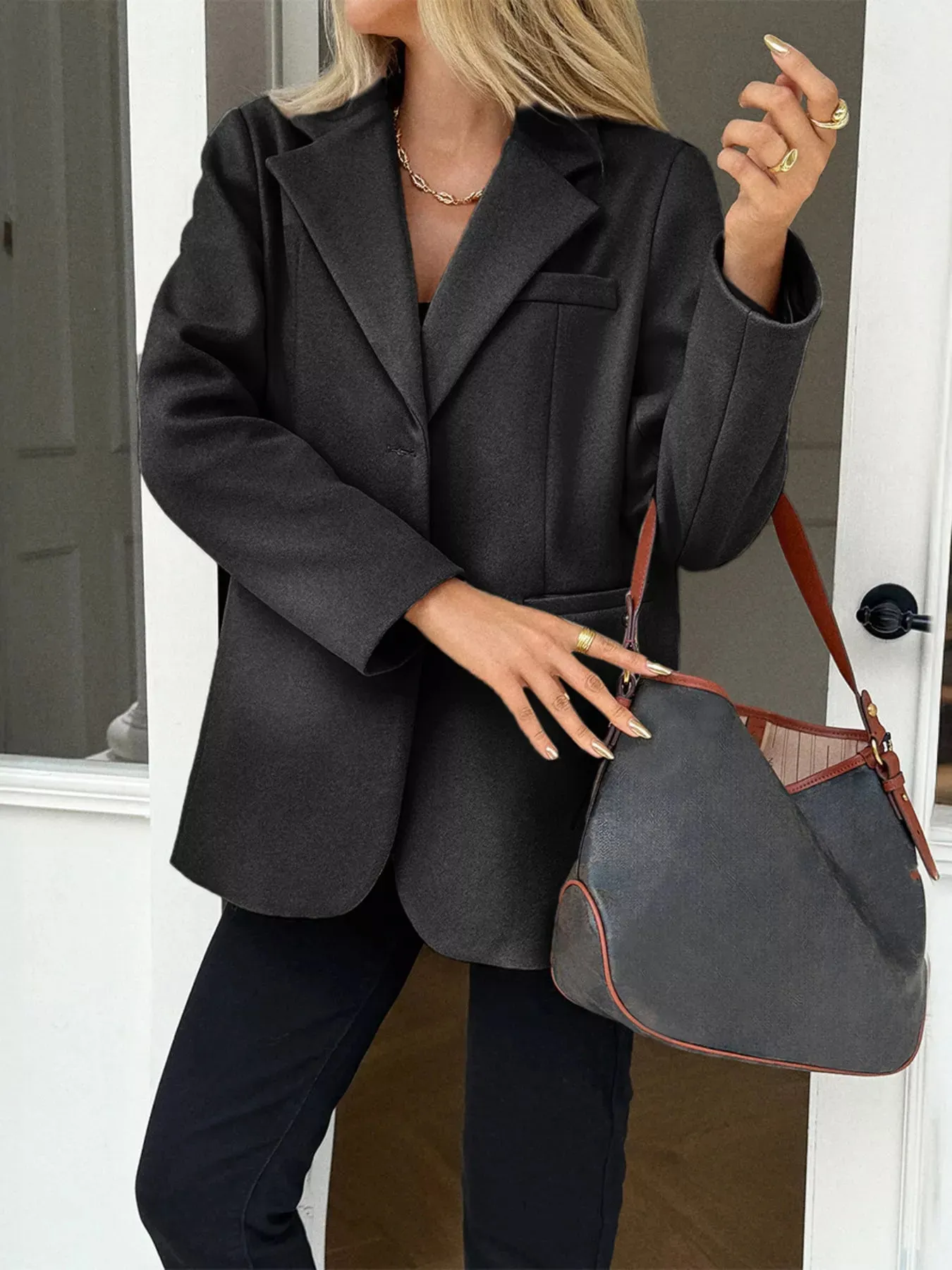 Lapel Collar Button Up Blazer sold by Charming Charlie product image thumbnail 5