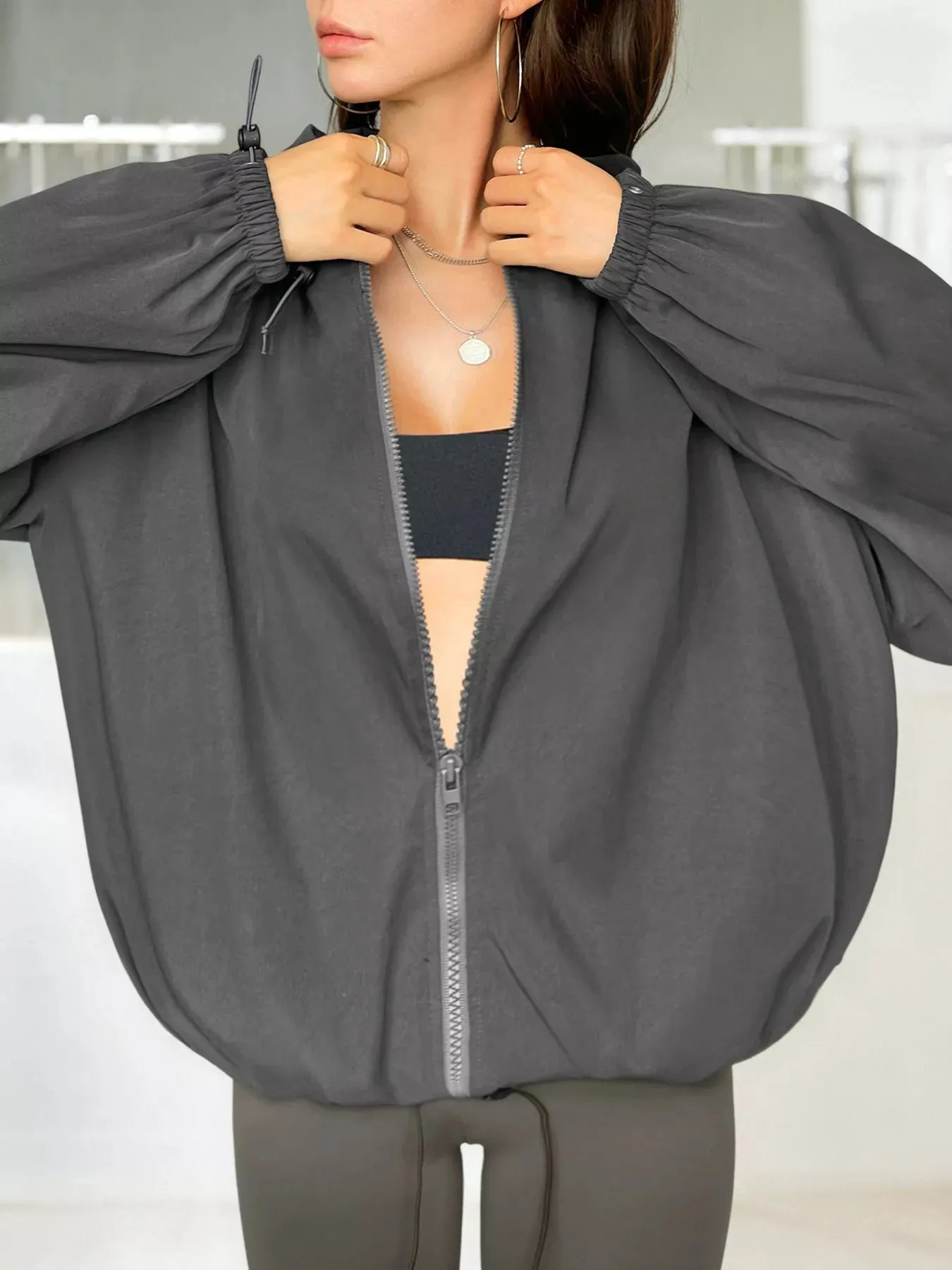 Drawstring Zip Up Hooded Jacket sold by Charming Charlie product image thumbnail 3