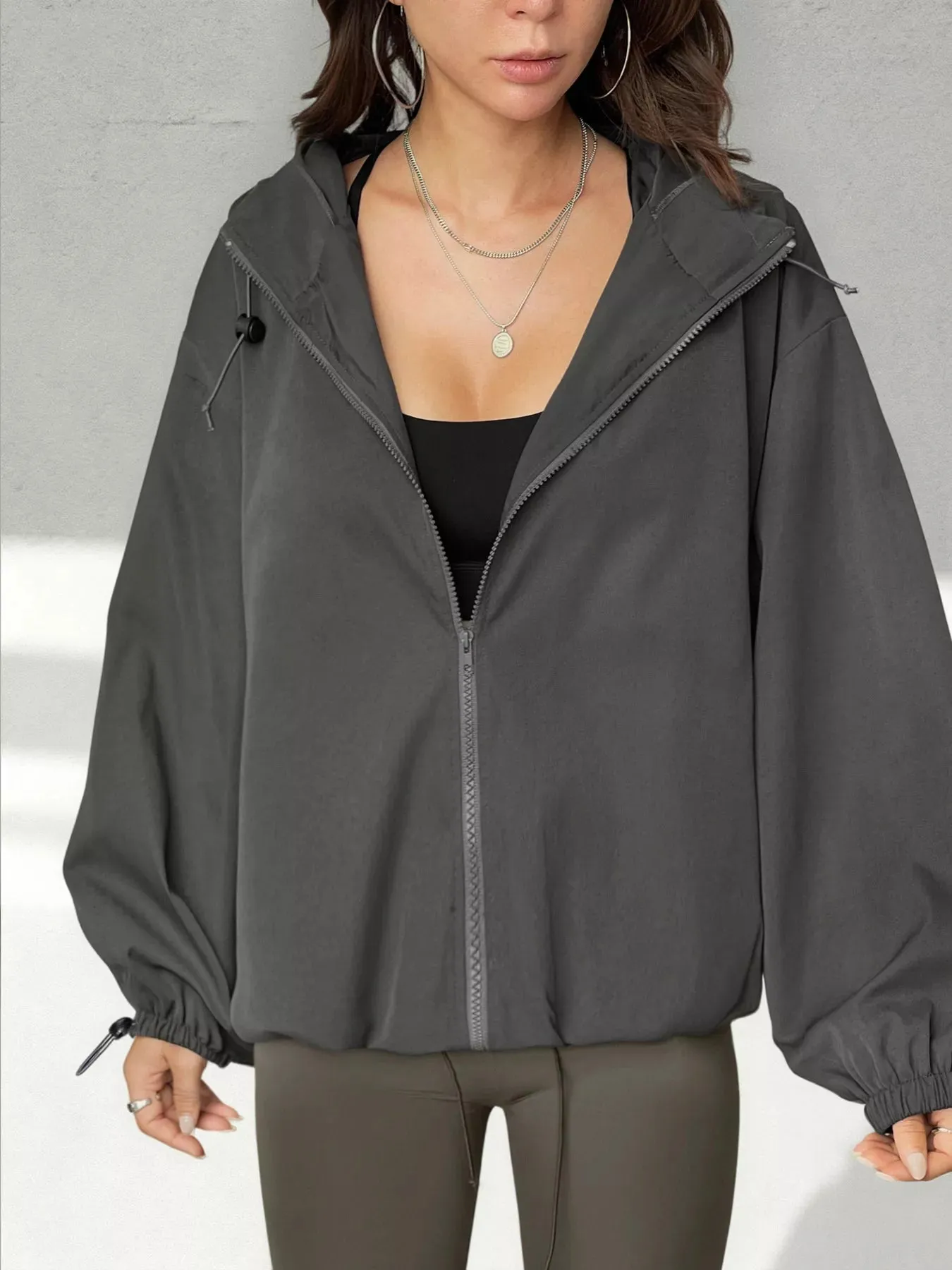 Drawstring Zip Up Hooded Jacket sold by Charming Charlie product image thumbnail 2