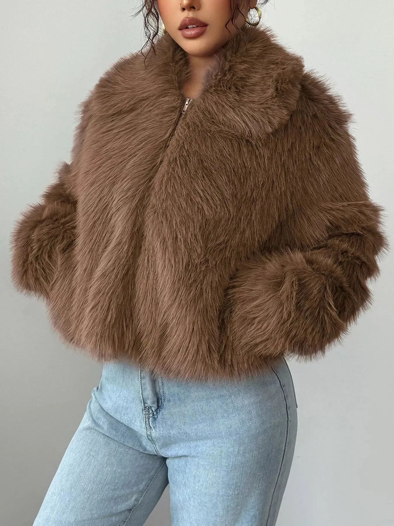 Fuzzy Zip Up Cropped Outerwear sold by Charming Charlie product image thumbnail 5