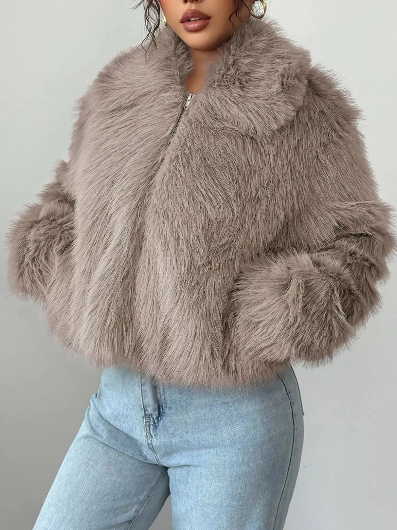 Fuzzy Zip Up Cropped Outerwear sold by Charming Charlie product image thumbnail 2