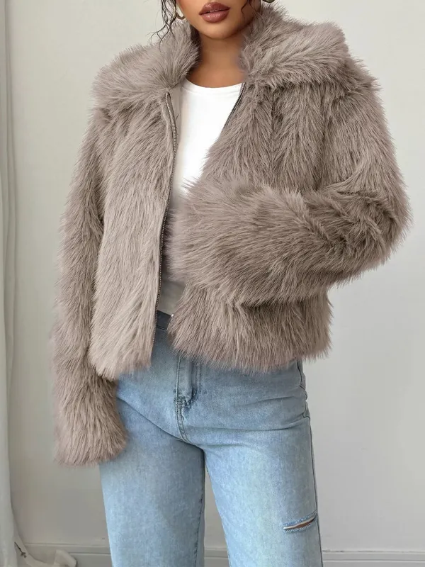 Fuzzy Zip Up Cropped Outerwear sold by Charming Charlie
