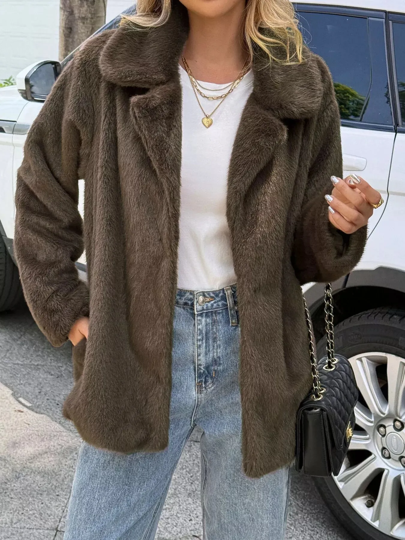 Faux Fur Button Up Outerwear sold by Charming Charlie product image thumbnail 2