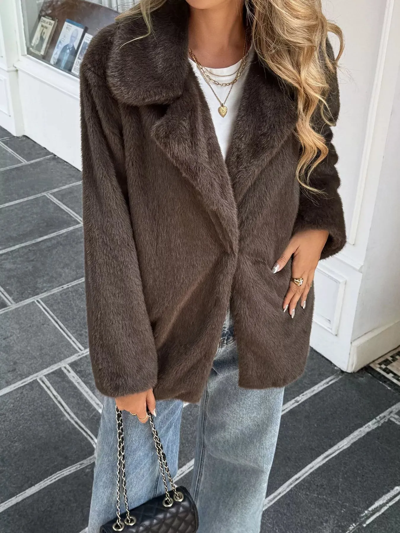Faux Fur Button Up Outerwear sold by Charming Charlie product image thumbnail 3