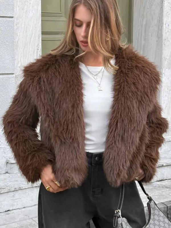 Open Front Faux Fur Cropped Jacket sold by Charming Charlie