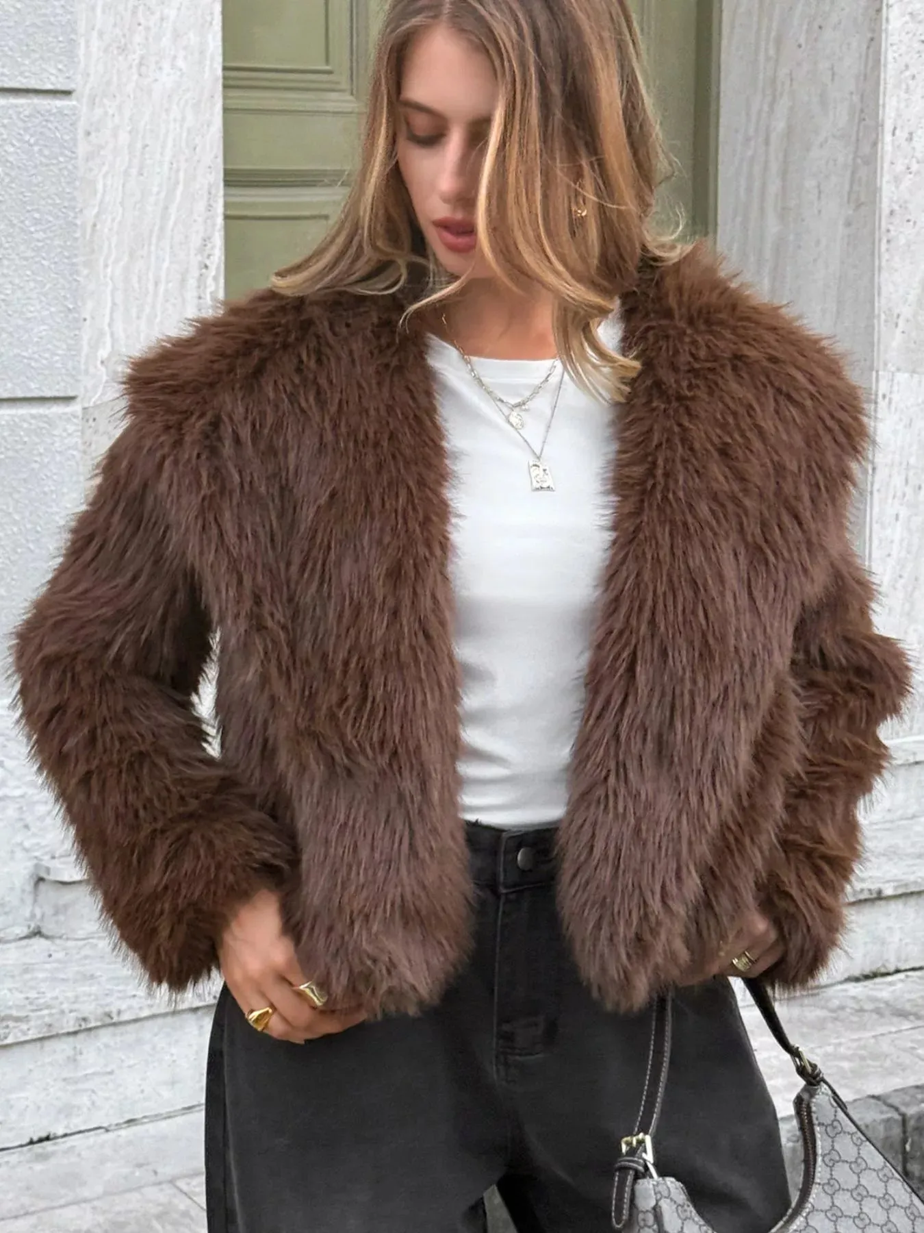 Open Front Faux Fur Cropped Jacket sold by Charming Charlie