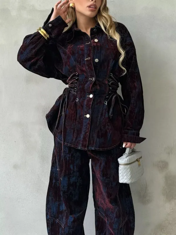 Lace Up Button Up Jacket and Jeans Denim Set sold by Charming Charlie