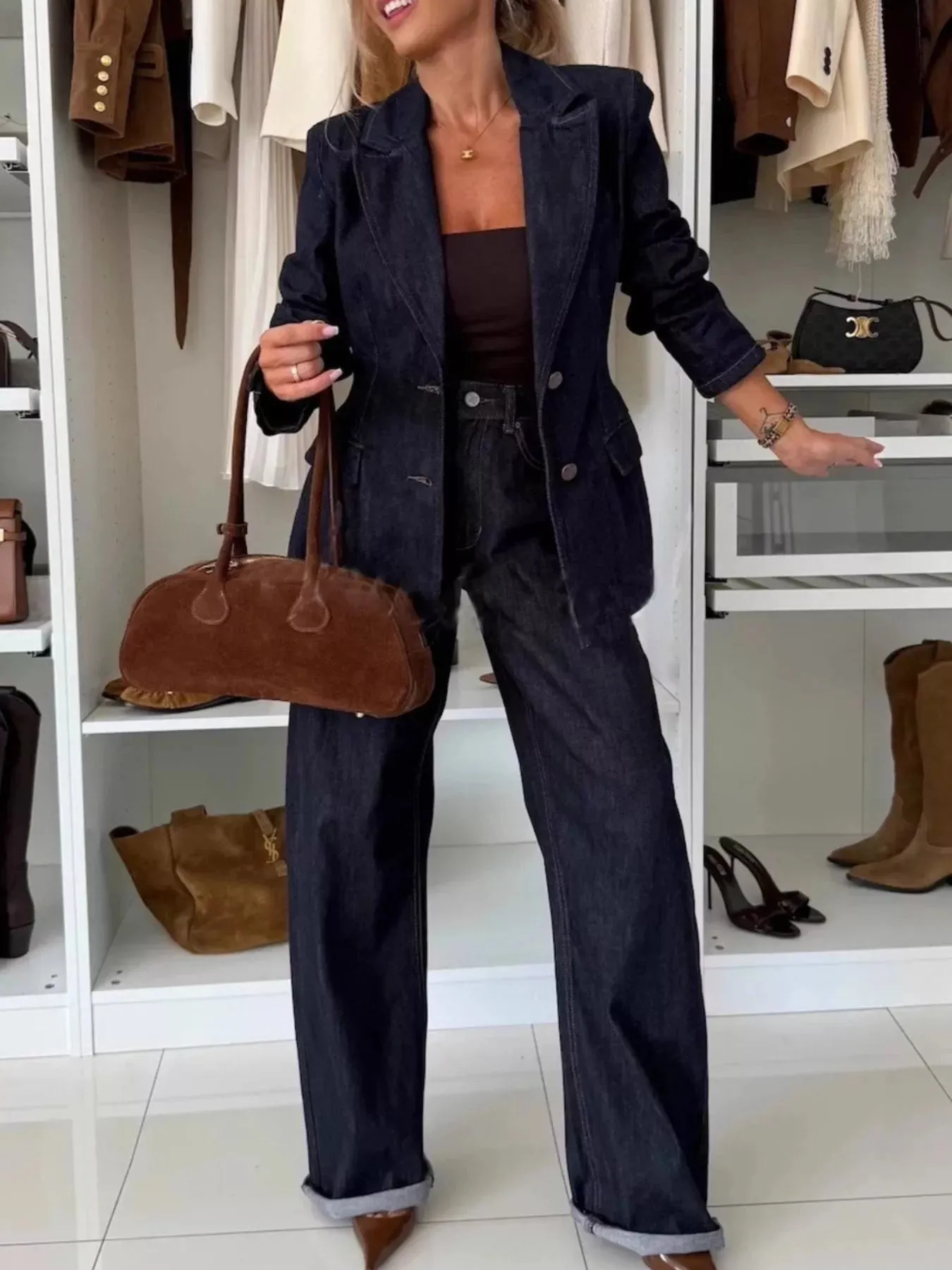 Single-Breasted Blazer and Jeans Denim Set sold by Charming Charlie product image thumbnail 2