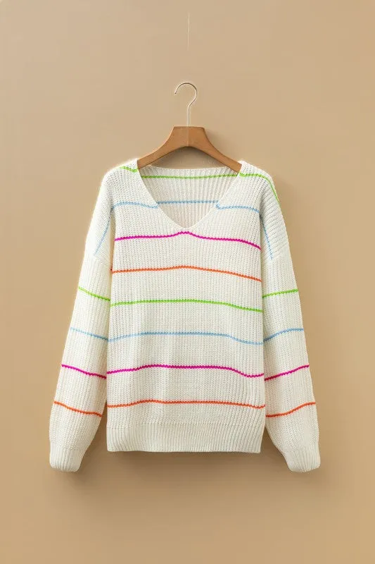 Stripe V-Neck Drop Shoulder Sweater sold by Charming Charlie product image thumbnail 2