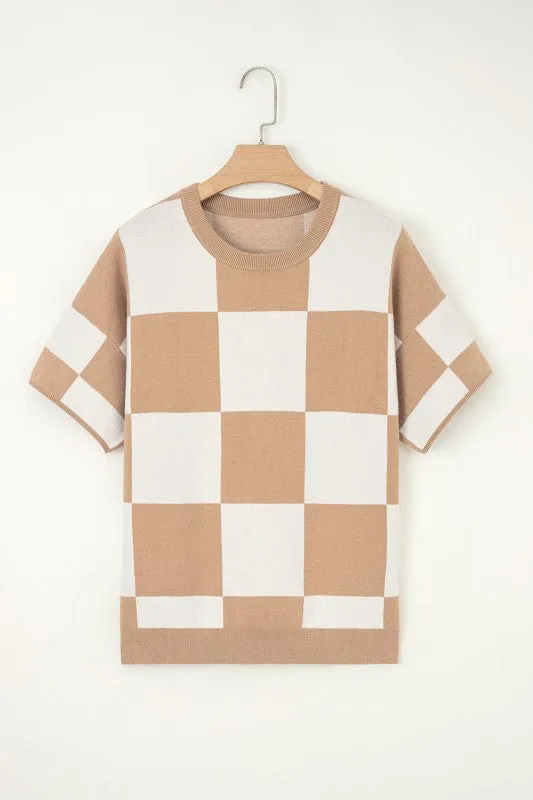 Checker Short Sleeve Drop Shoulder Sweater sold by Charming Charlie product image thumbnail 2