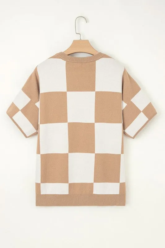 Checker Short Sleeve Drop Shoulder Sweater sold by Charming Charlie product image thumbnail 3
