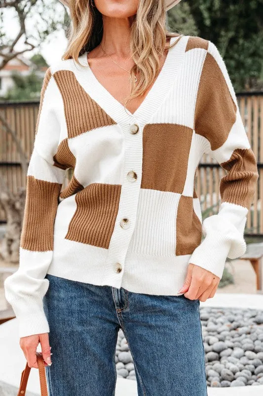 Checker Buttoned V-Neck Sweater Cardigan sold by Charming Charlie product image thumbnail 4